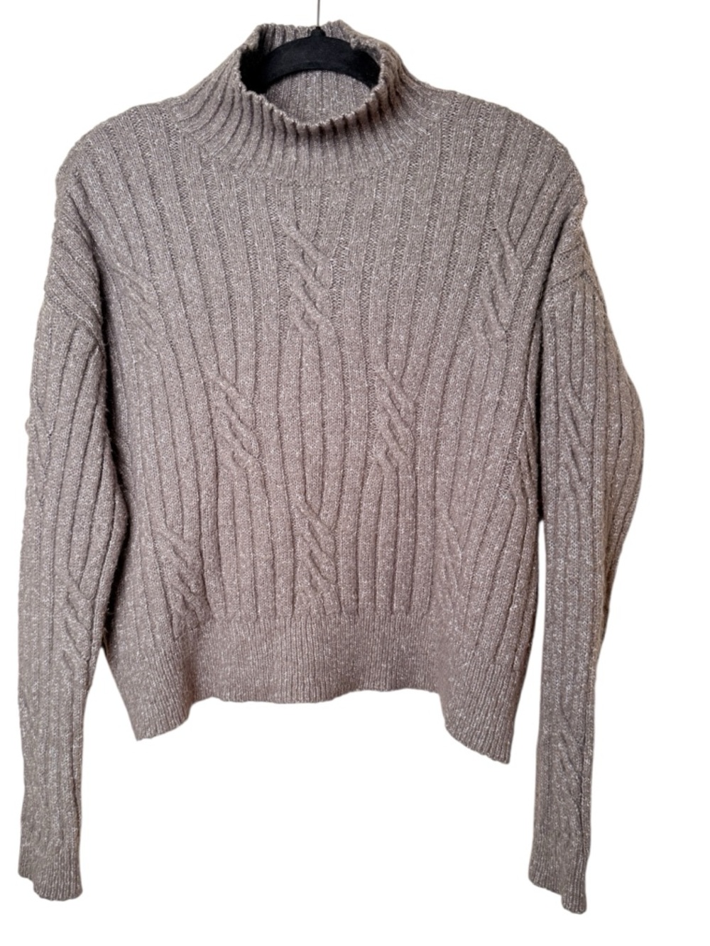 Love By Design XL Taupe Ribbed Cable Mock Neck Sweater